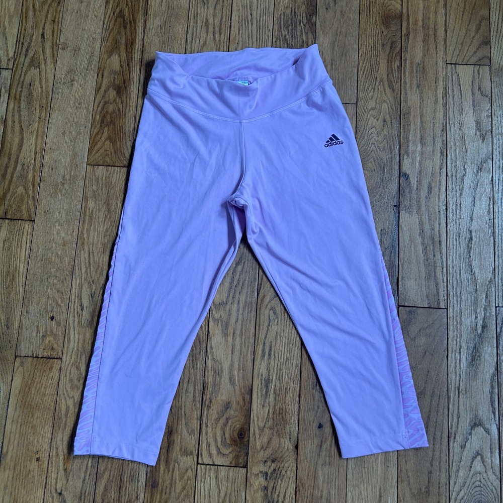 Adidas Aeroready Light Pink Cropped Leggings Animal Print Side Panel M